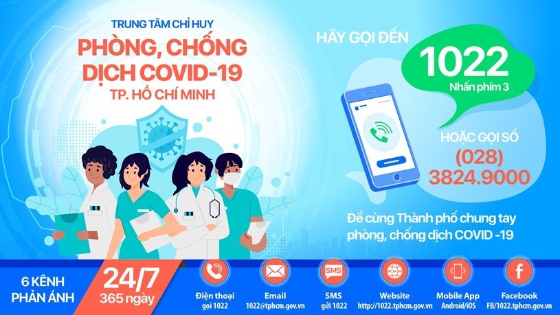 Từ 20h ngày 22-7, khi gặp khó khăn do COVID-19, người dân có thể gọi 1022 - nhấn phím 2 để cung cấp thông tin đề nghị được hỗ trợ. (Nguồn ảnh: hcmcpv.org.vn)